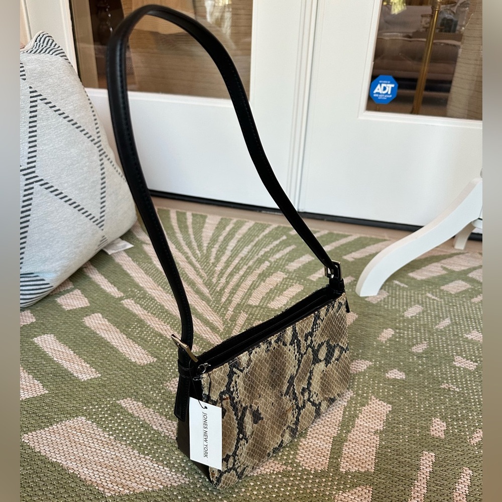 Black and Tan Snake Print Shoulder Bag